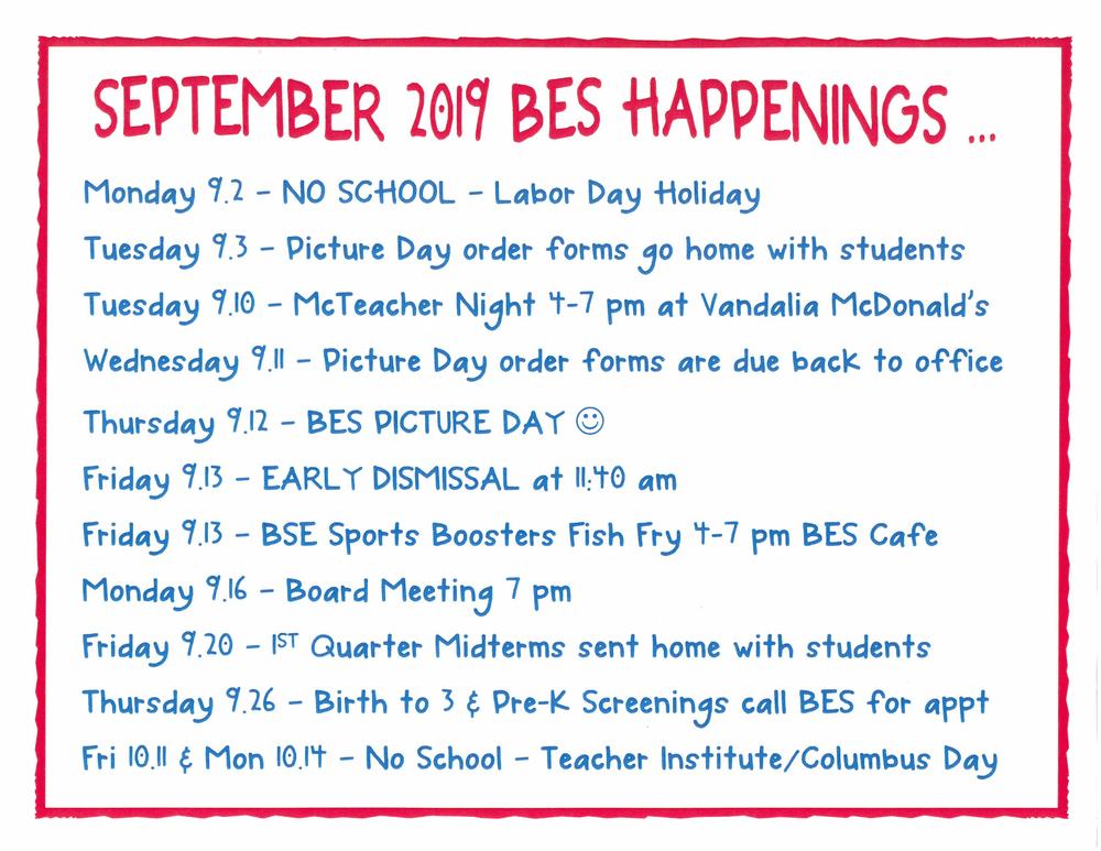 BES September Happenings