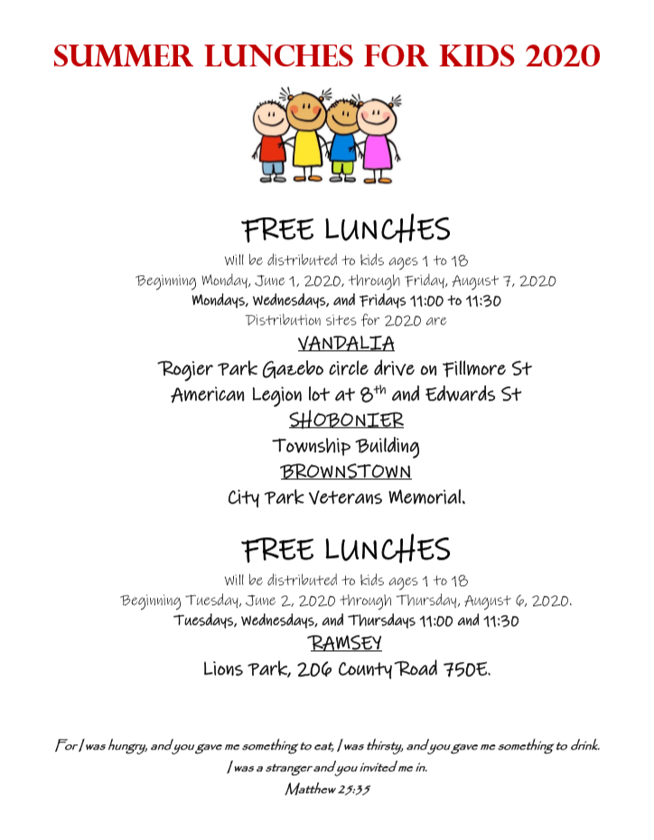 Free Summer Lunches for Kids at Brownstown City Park