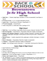 School Supply List for Jr High & High School